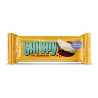 ioTechUSA Crispy Protein Bar – A gluten-free, crunchy, milk-flavoured protein bar with cocoa coating, milk protein extrudate, biscuit crumbs, sugars and sweeteners.