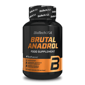 BioTechUSA Brutal Anadrol hormone optimizing food supplement with caffeine, DAA, Q10, creatine, plant extracts, vitamins and minerals.