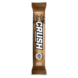 High-protein bar with crunchy chocolate coating.