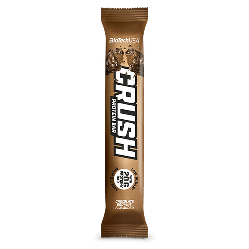 High-protein bar with crunchy chocolate coating.