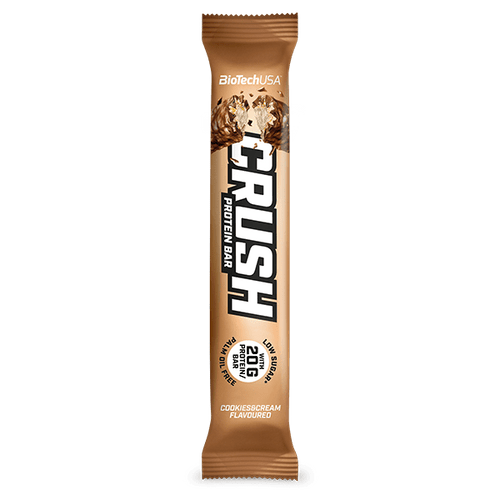 High-protein bar with crunchy chocolate coating.
