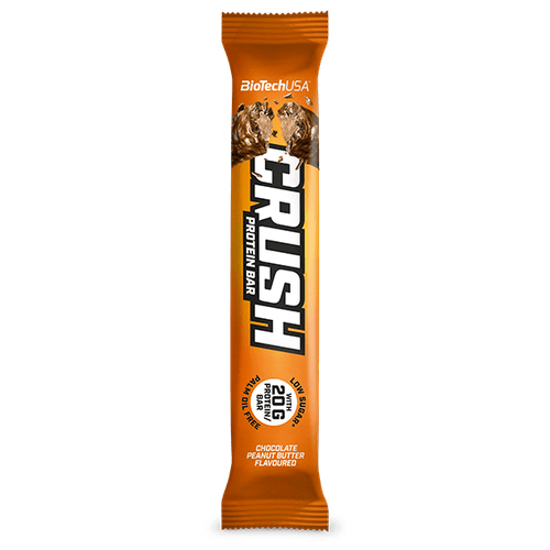 High-protein bar with crunchy chocolate coating.