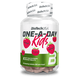 BioTechUSA One-A-Day Kids multivitamin chewable tablet with 13 vitamins, 3 minerals. 