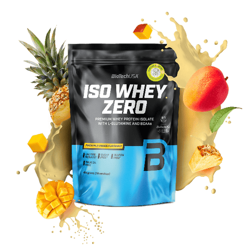 BioTechUSA Iso Whey Zero reduced lactose content whey protein isolate drink powder, gluten- and sugar-free, with fantastic flavours. Its protein content helps increase muscle mass.