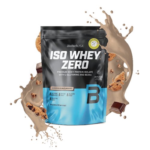 BioTechUSA Iso Whey Zero reduced lactose content whey protein isolate drink powder, gluten- and sugar-free, with fantastic flavours. Its protein content helps increase muscle mass.